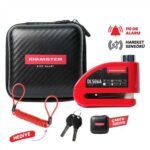 KNMASTER DL506A 6mm Alarmlı Disk Kilidi | Hatırlatma Kablosu ve Taşıma Çantası Hediye | Kırmızı
