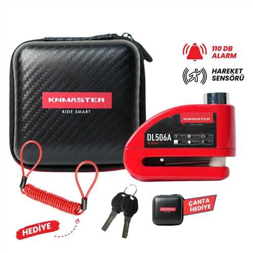 10061-28 KNMASTER DL506A 6mm Alarmlı Disk Kilidi | Hatırlatma Kablosu ve Taşıma Çantası Hediye | Kırmızı - Görsel 1