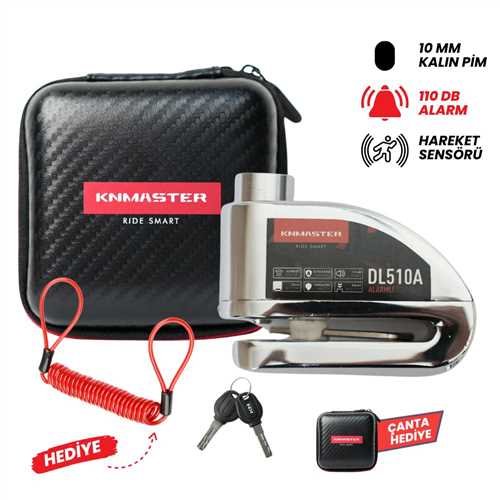 1008silver-1 KNMASTER DL510A 10 mm Alarmlı Disk Kilidi | Hatırlatma Kablosu ve Taşıma Çantası Hediye | Silver - Görsel 1