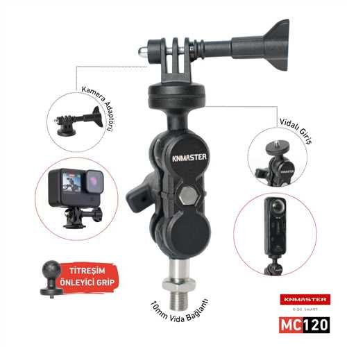 11431 Knmaster MC120 – 360° Ayarlanabilir Motosiklet 10mm Vida Bağlantılı Aksiyon Kamera Aparatı - Görsel 1