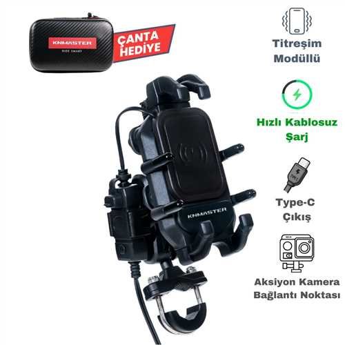 9271-53 KNMASTER TT-860WU Kablosuz Şarjlı Tüm Motosikletlere Uyumlu Telefon Tutucu - Görsel 1